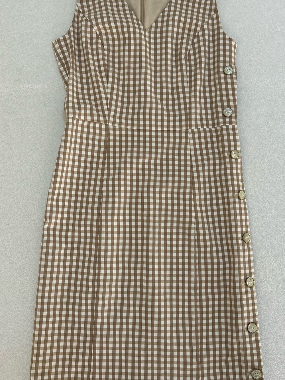 J. McLaughlin Brown and White Gingham Midi Dress